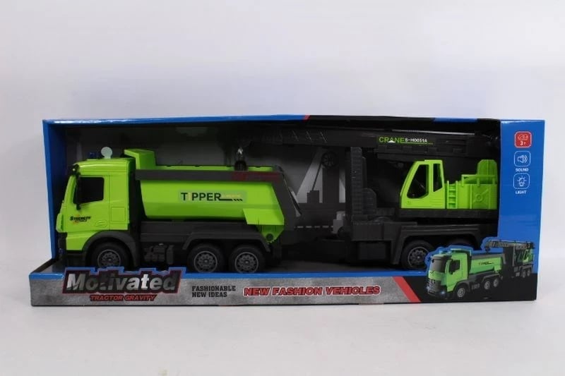 Set lodrash kamion tipper dhe vinç, plastikë, 55cm, jeshil