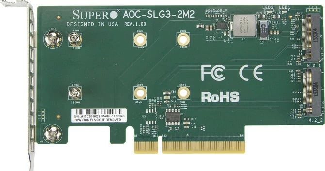 Kartelë shtesë Supermicro AOC-SLG3-2M2, PCIe, M.2, Low-profile, PCIe 3.0, Gjelbër