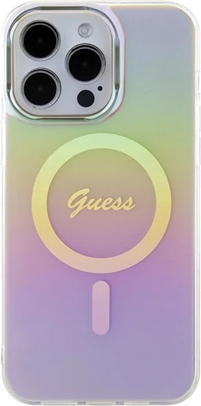 Mbështjellës Guess IML Iridescent MagSafe për iPhone 15 Pro, rozë
