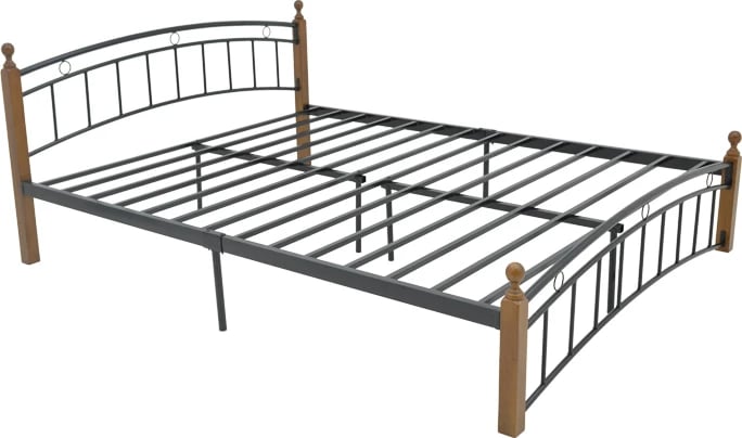 Krevet queen size Clarive, ngjyrë arre, dru-metal i zi, 150x200cm