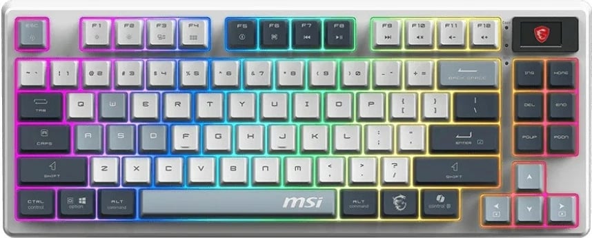 Tastierë gaming MSI FORGE GK600 TKL SKY US, me ndriçim RGB, me ose pa kabllo, Blu/Gri/Bardhë