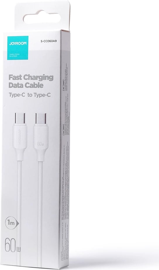 Kabllo USB-C në USB-C Joyroom Long-Lasting Series A9 S-CC060A9, PD/QC 60W 3A, 1m, e bardhë