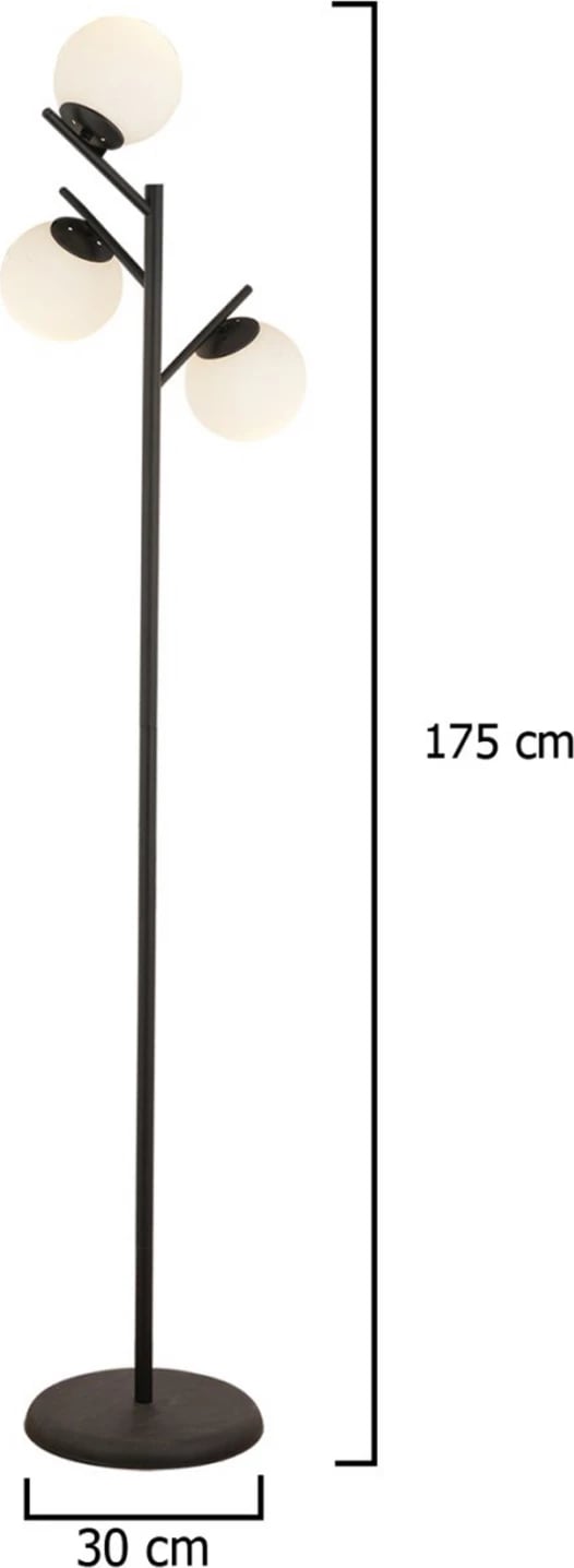 Llambë dyshemeje me 3 drita, FH7433.01, metal i zi, llamba të bardha, 30x175 cm