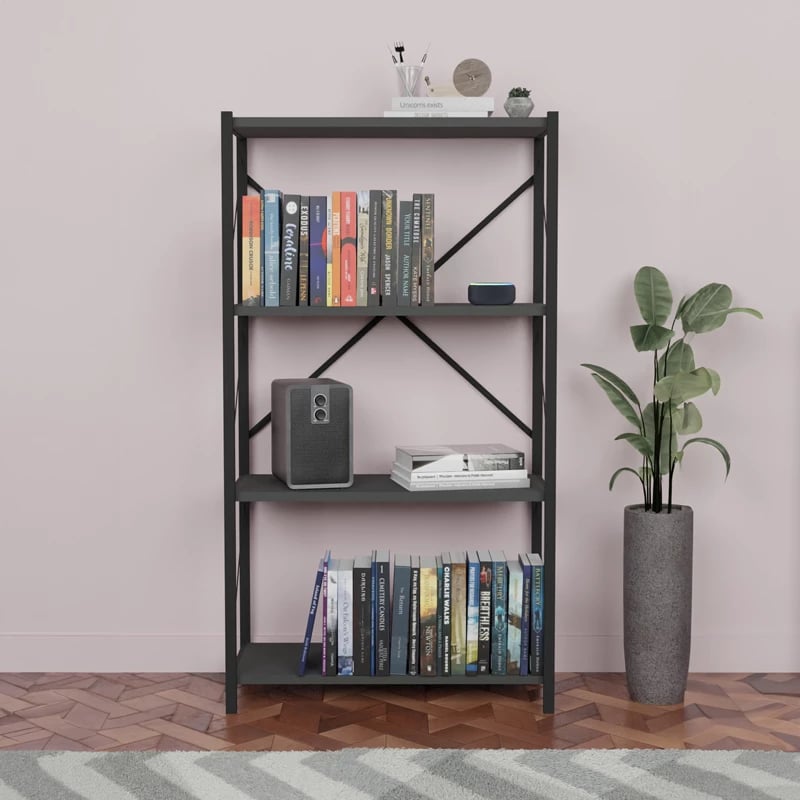 Raft librash Jackrey, melaminë anthracite-metal i zi, 60x30x114cm