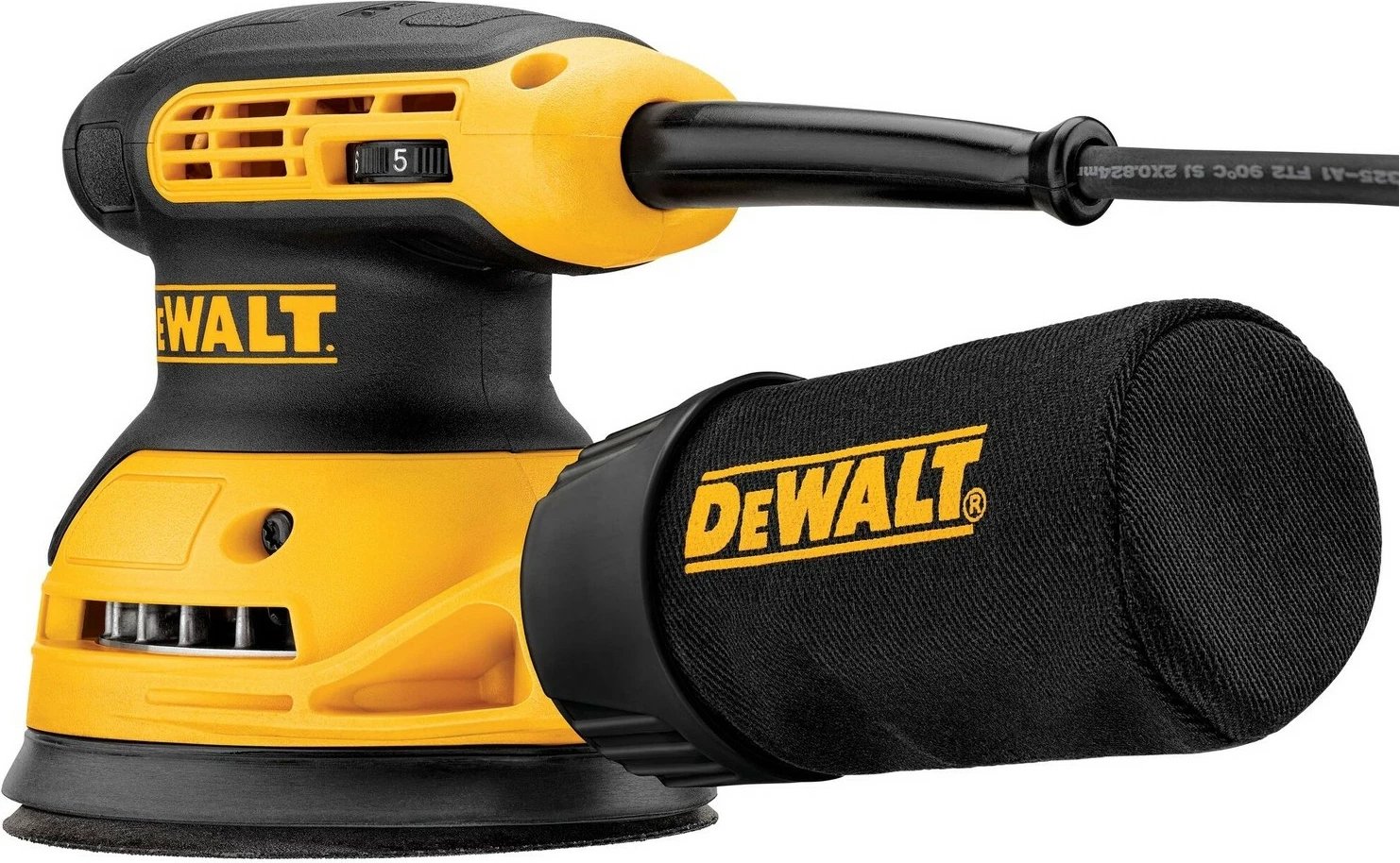Lëmues orbital DeWALT 125mm 280W, zi/verdhe Lëmues orbital DeWALT 125mm 280W, zi/verdhe