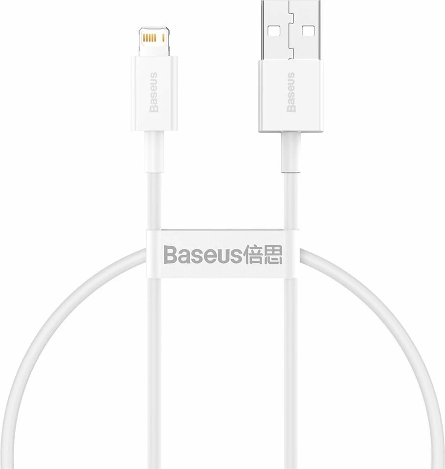 Kabllo Baseus Superior USB në Lightning, 0.25m, 2.4A, Bardhë