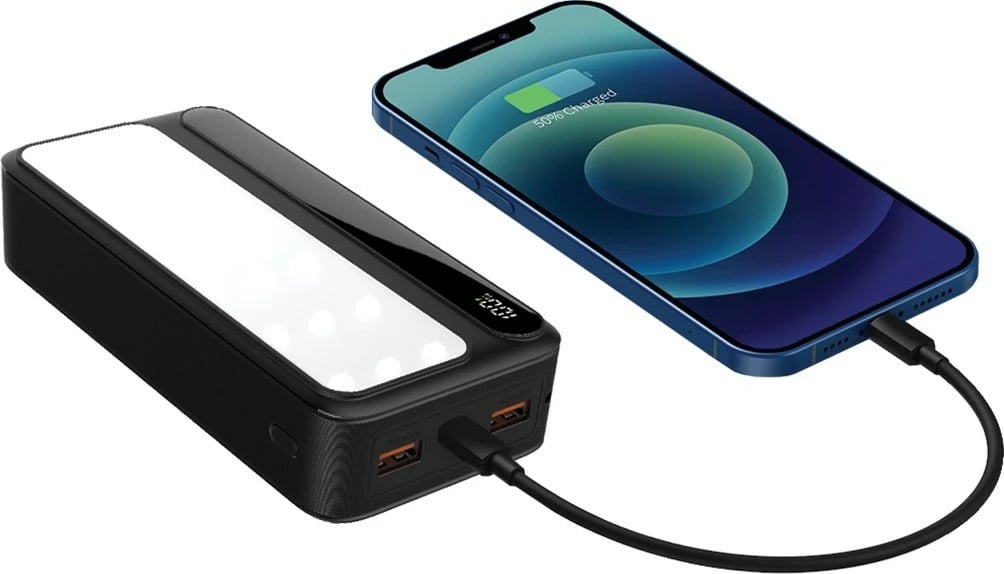 Powerbank Rebeltec P20 LCDPD LAMP, 20000mAh, me llambë LED, e zezë