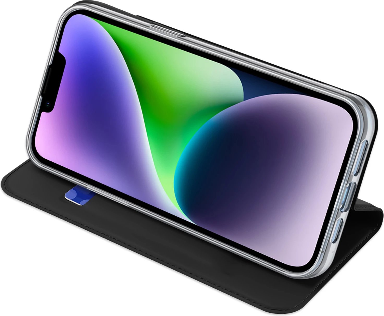 Mbështjellës Dux Ducis Skin Pro për iPhone 15 Plus, me kapak, xhep kartelash, i zi