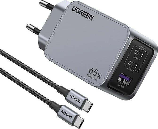 Karikues universal Ugreen 25871, 65W, 2x USB Type-C, 1x USB, gri