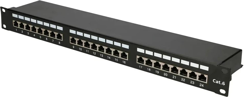Patchpanel Extralink CAT6 STP V2, 24 Porta, 1U, E zezë