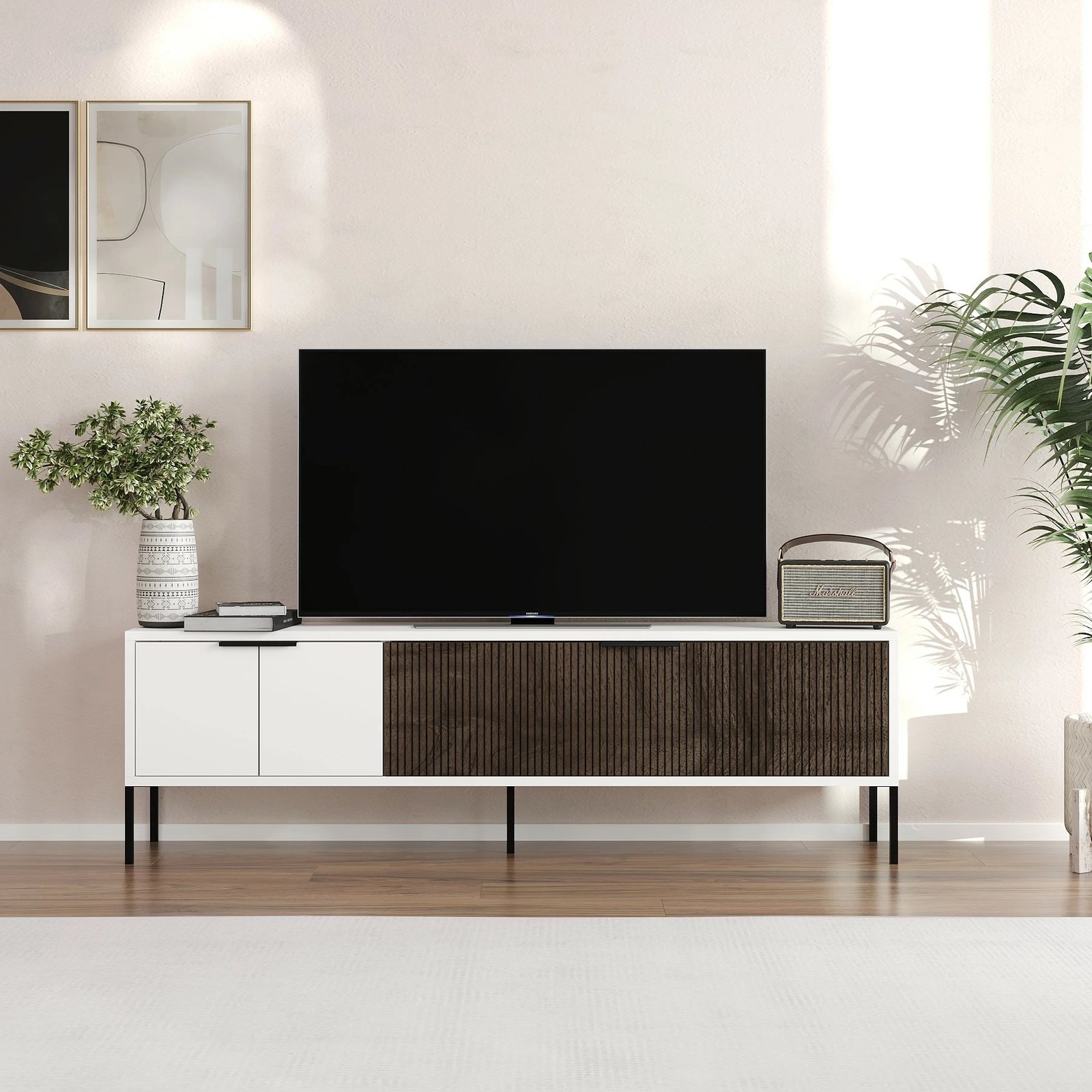 Komodë TV Skye Decor, Noah, e bardhë dhe arre