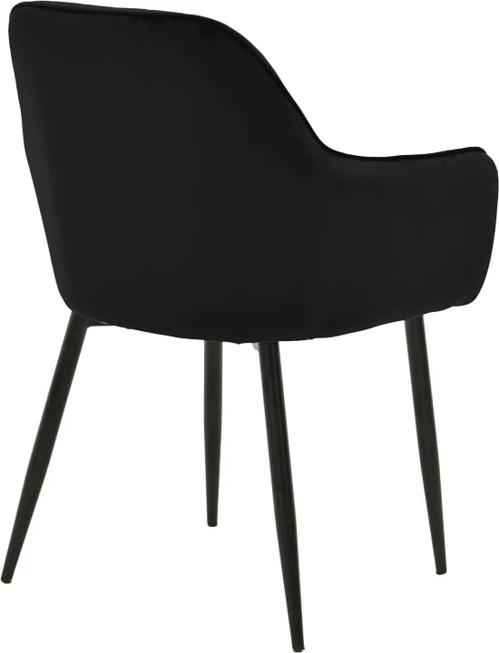 Karrige me krah Noor, kadife e zezë, këmbë metali të zeza, 58x58x86cm, set prej 2 copash