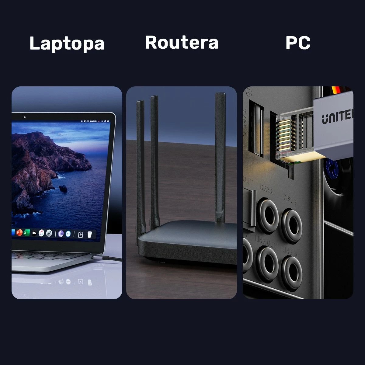 Kabëll Ethernet Unitek RJ-45 LAN, patchcord cat.8, 1.5m, zi-gri