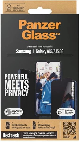Mbrojtës ekrani PanzerGlass Ultra-Wide Fit Privacy për Samsung Galaxy A15/A15 5G, xham i temperuar