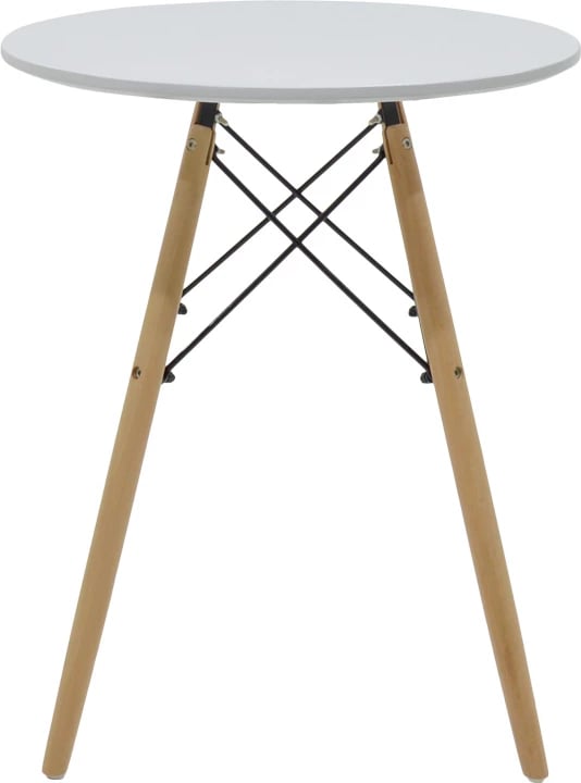 Set tavoline me dy karrige Julita-Parker, MDF e bardhë, këmbë natyrale, D60x73cm