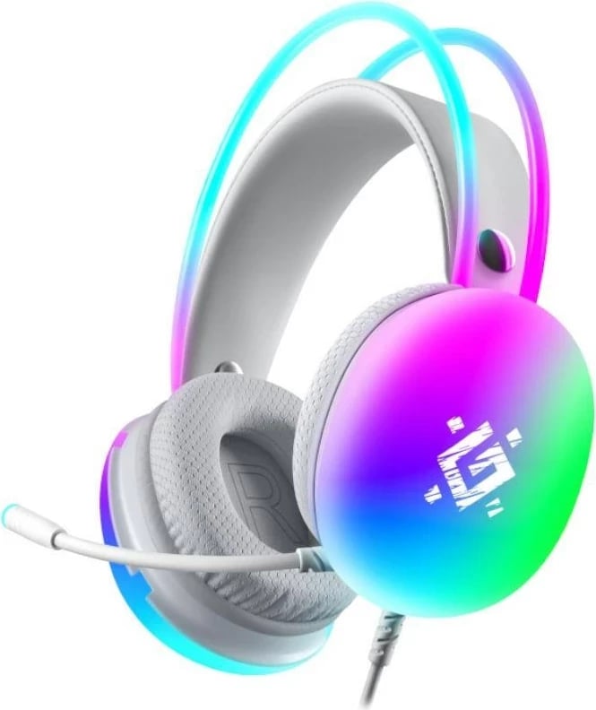 Kufje gaming Defender IGNIS RGB me mikrofon, të bardha