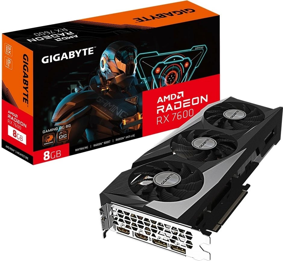 Kartelë grafike Gigabyte Radeon RX 7600 Gaming OC, 8GB GDDR6, PCI-E 4.0, E zezë