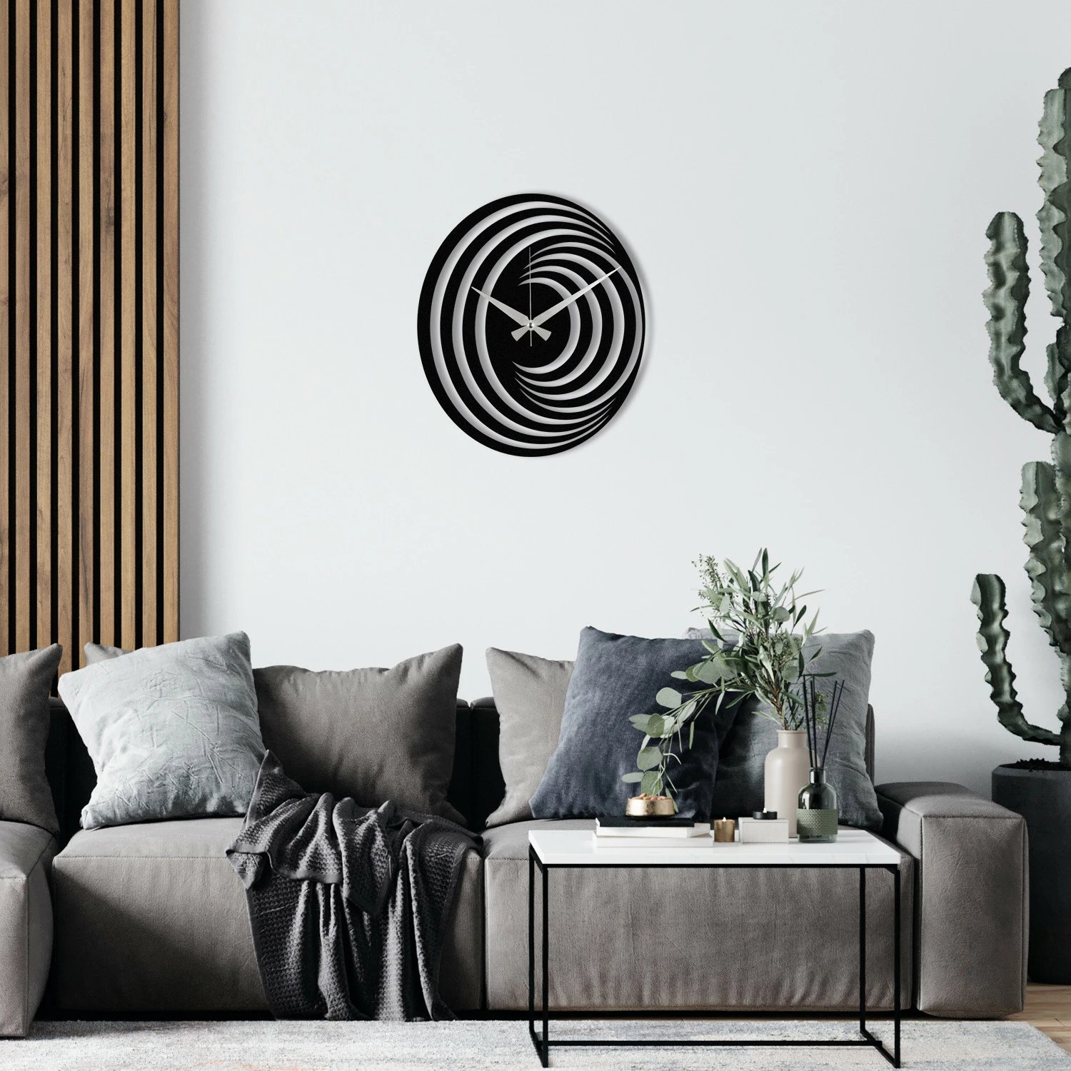 Orë muri dekorative prej metali, Wallity Enzoclock - S017, e zezë, 48x48cm