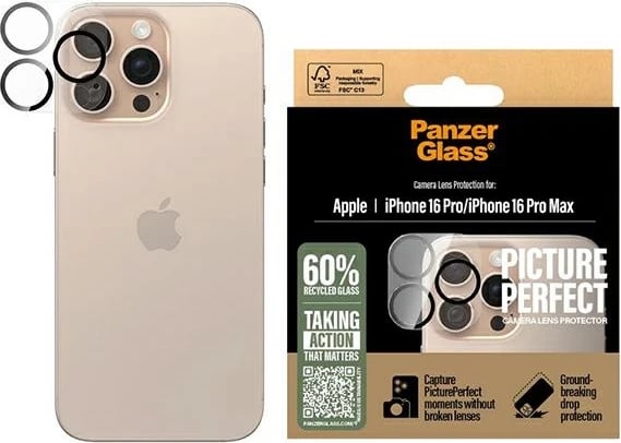 Mbrojtës xhami për lente PanzerGlass për iPhone 16 Pro / 16 Pro Max, Transparent