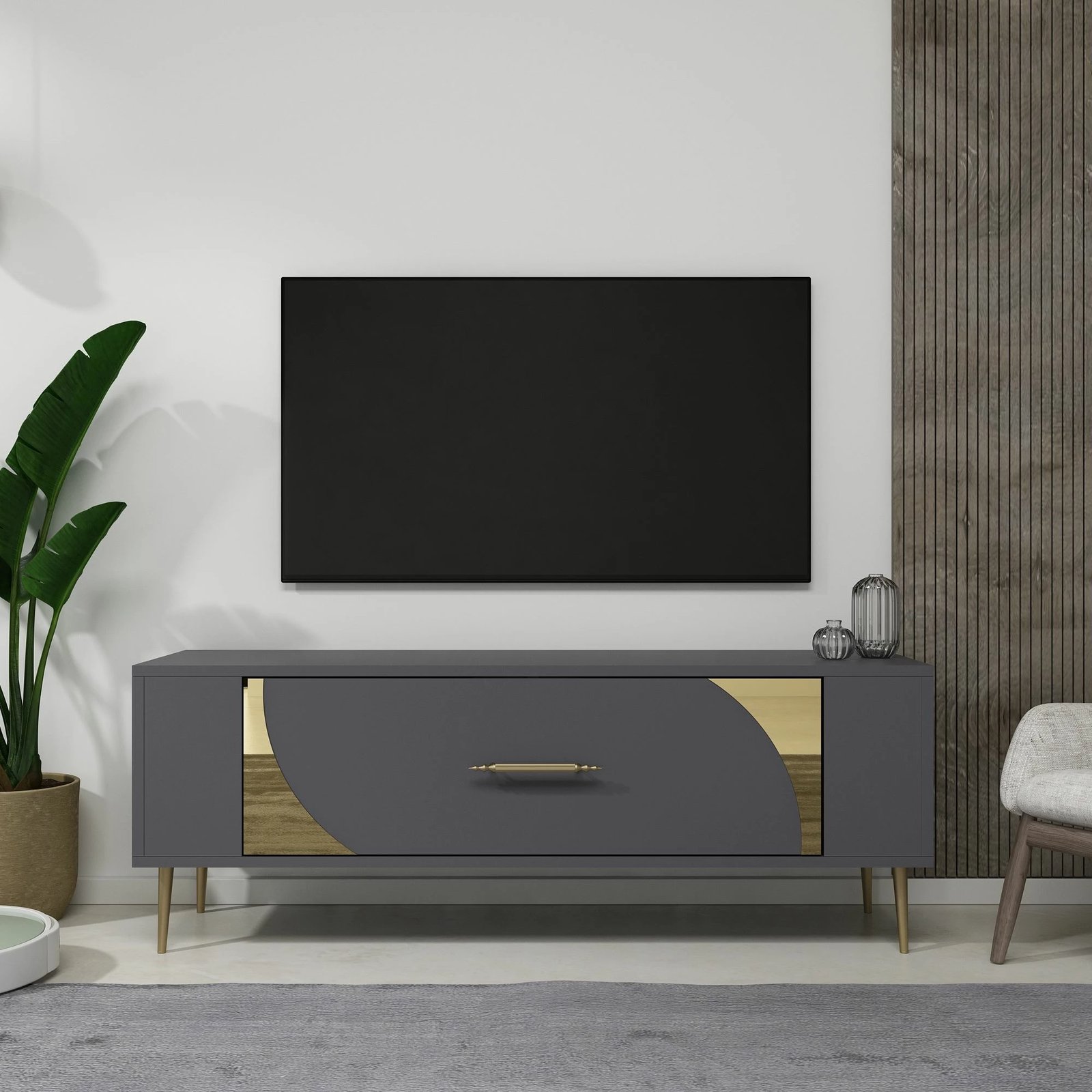 Komodë TV Skye Decor, anthracite, gold, Retrop2