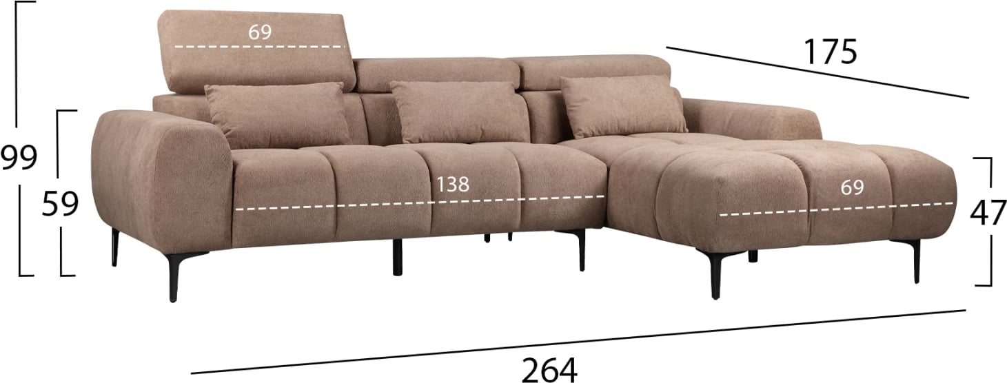 Divan qoshe i djathtë, DIVYA, lëkurë sintetike, ngjyrë kafe e çelët, FH3267.01R, 266x104x97H cm Divan qoshe i djathtë, DIVYA, lëkurë sintetike, ngjyrë kafe e çelët, FH3267.01R, 266x104x97H cm
