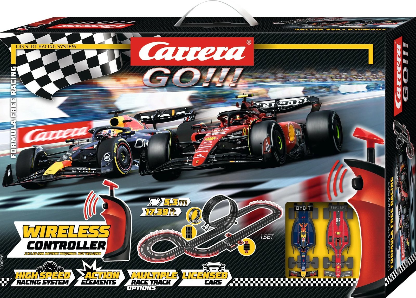 Set gare Carrera GO Formula Free Racing, wireless, 2 makina, 5.3m pistë, shumëngjyrësh