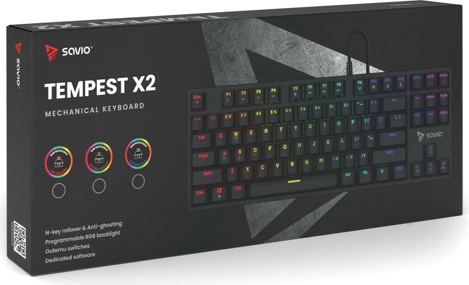 Tastierë mekanike Savio Tempest X2, Outemu Red, RGB, me kabllo, e zezë