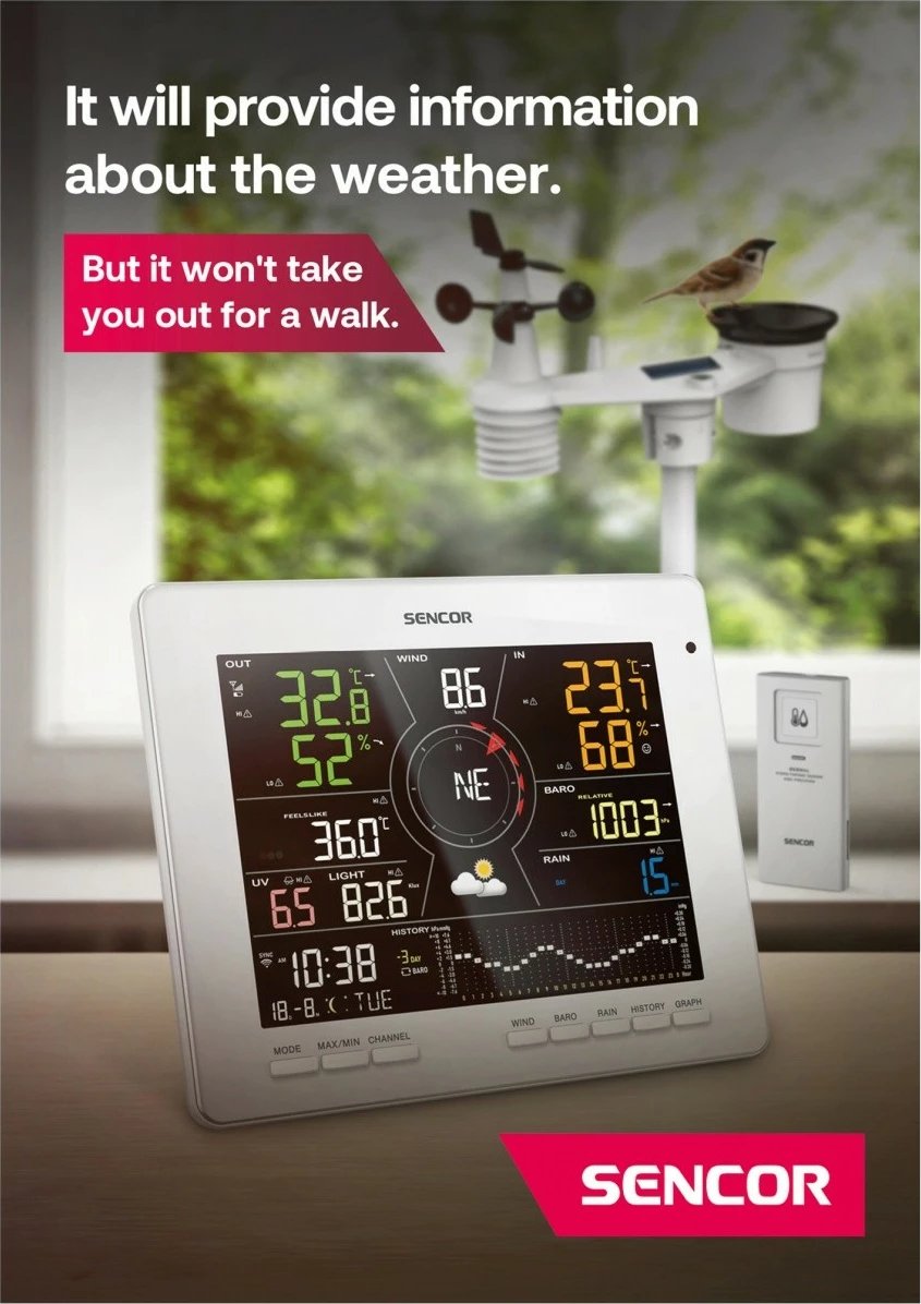 Stacion moti SMART Sencor SWS 16600 WiFi SH, me sensor 7-në-1 dhe TH, i bardhë