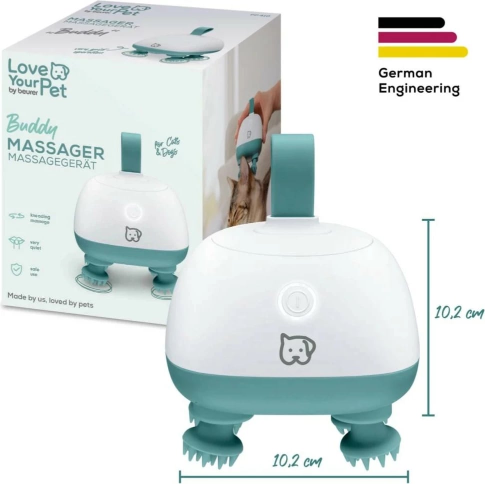 Pajisje masazhi për qen e mace, Beurer Buddy PP410, 2 mënyra shpejtësie, bateri e integruar, USB-C, turkeze e bardhë