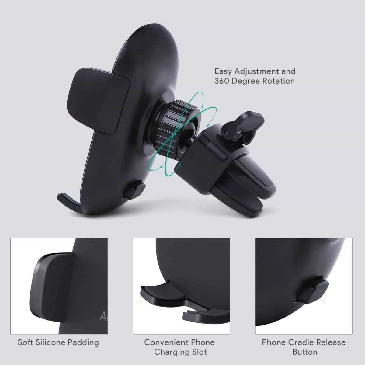 Mbajtës universal për veturë AUKEY HD-C48 për ventilator, 360° rrotullues, i zi
