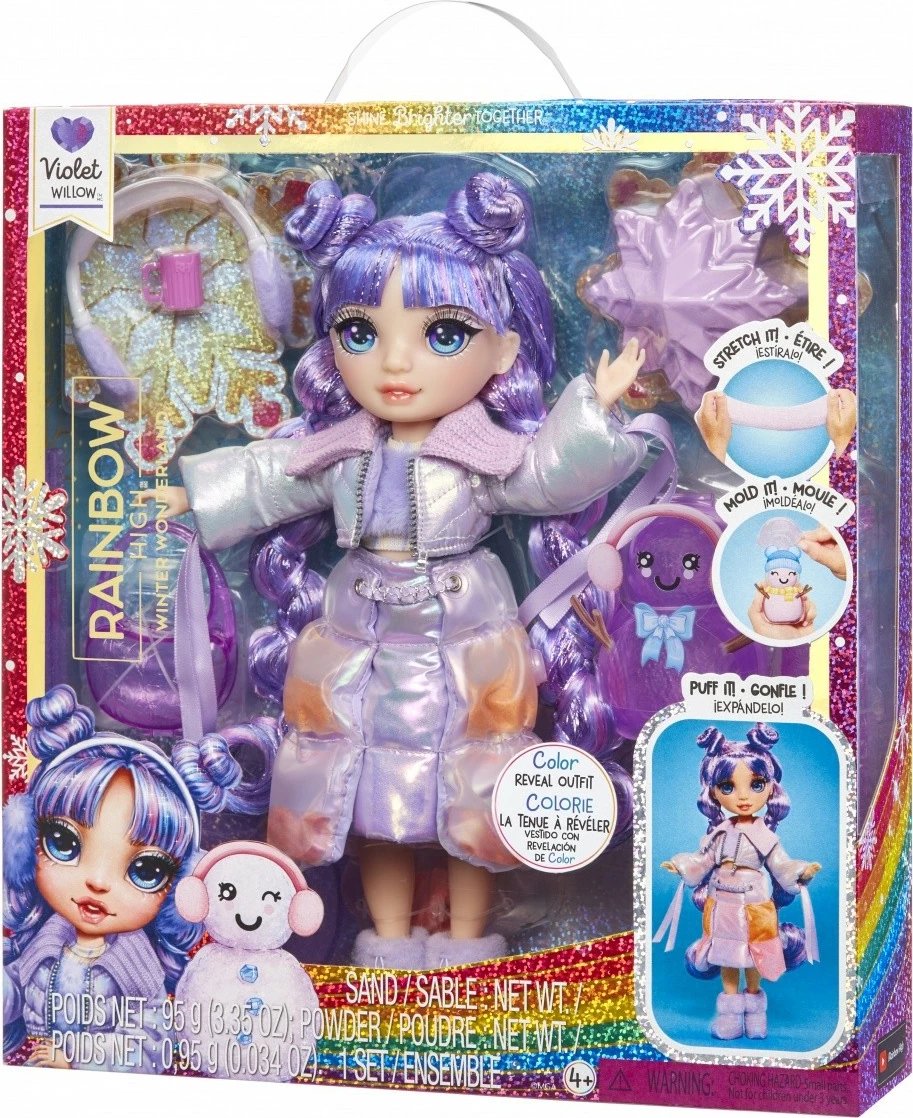Kukull Rainbow High Winter Wonderland, MGA, 11 inç, Violet, me aksesorë dimërorë