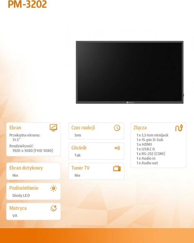 Monitor i madh AG NEOVO PM-3202, 32", Full HD, 350 nits, i zi