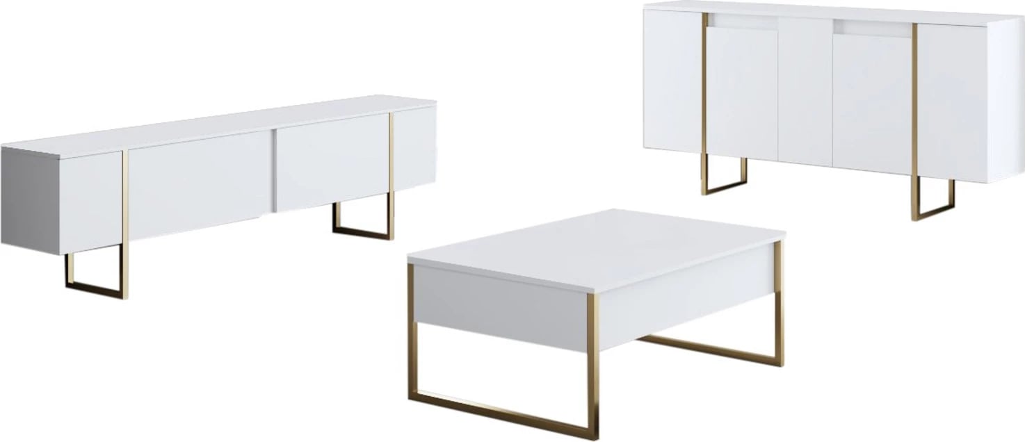 Set mobiljesh për dhomë dite, Skye Decor, ngjyrë e bardhë dhe ari, Luxe Set mobiljesh për dhomë dite, Skye Decor, ngjyrë e bardhë dhe ari, Luxe