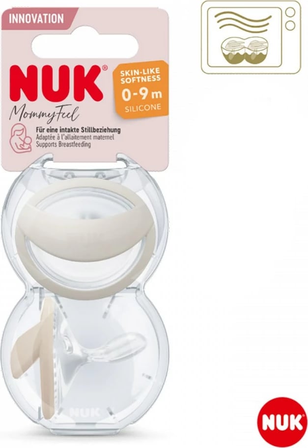 cicë qetësuese NUK MommyFeel 0-9 muaj silikon pa BPA, set 2 copë, blu/gri