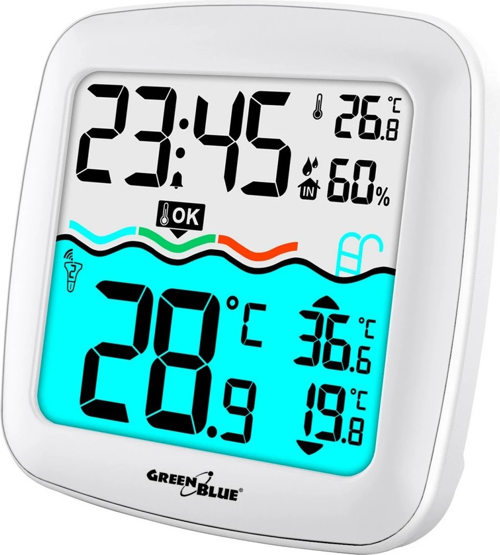 Stacion moti me termometër për pishinë GreenBlue GB216, i bardhë
