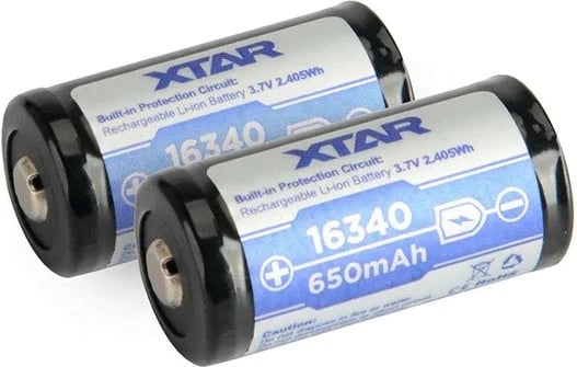 Bateri rikarikueshme XTAR 16340-650, Li-Ion, 650 mAh, 3.7V, me mbrojtje