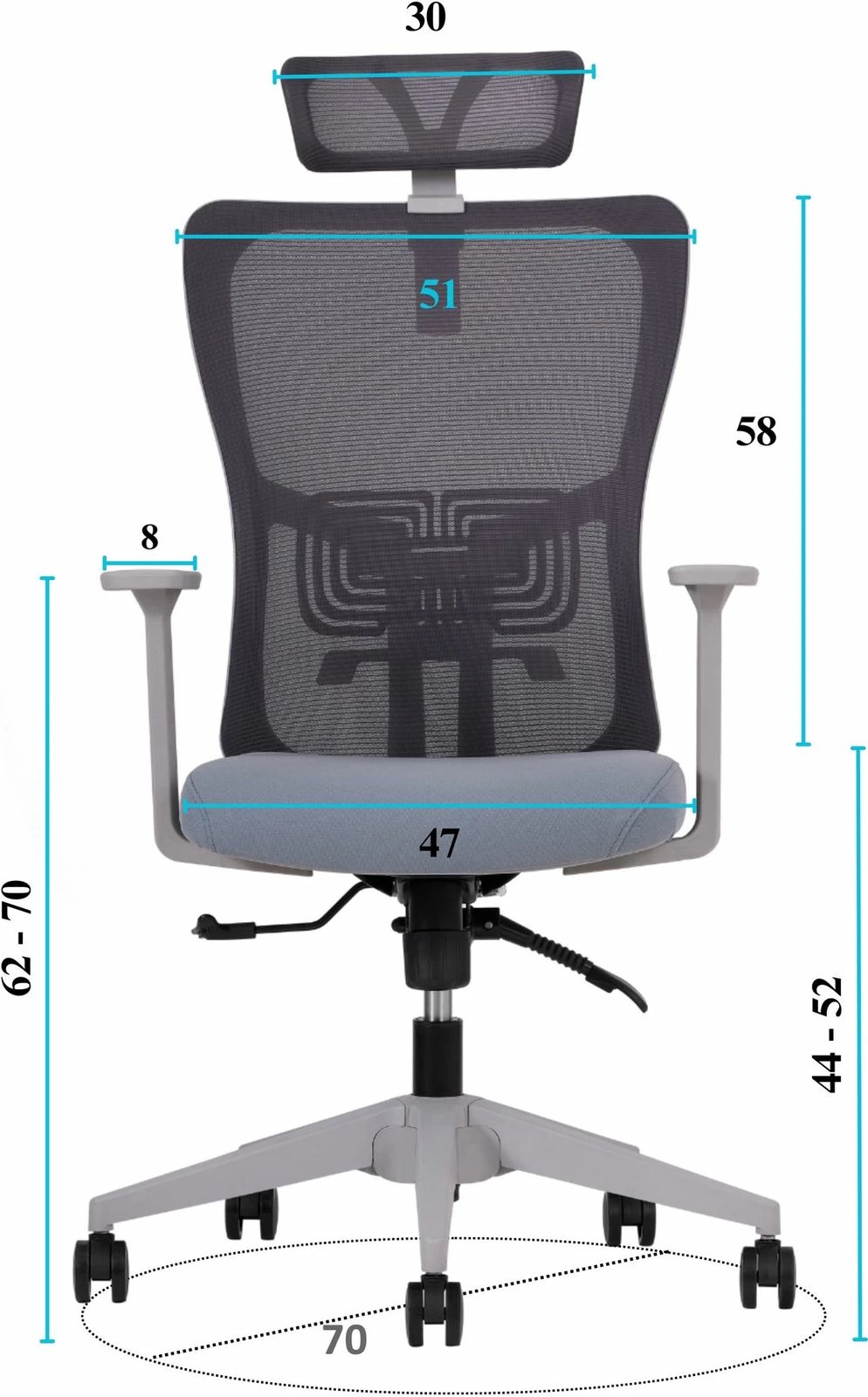 Karrige zyre ergonomike, ngjyrë gri, Skye Decor, 126 cm