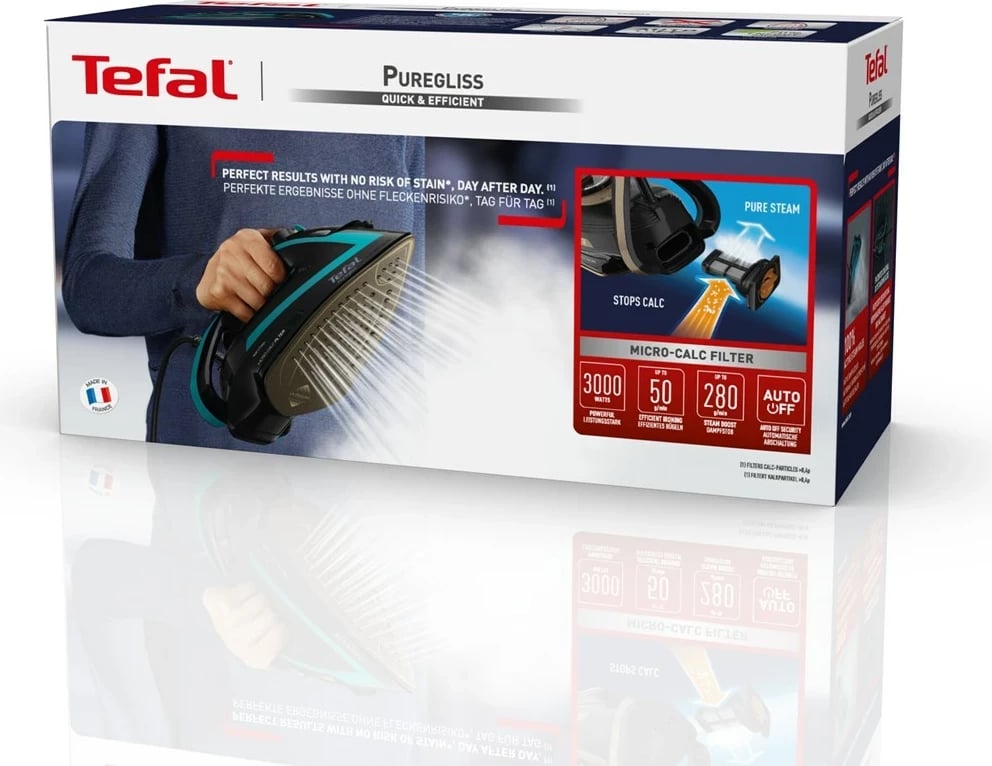 Hekur Tefal Puregliss FV8066, 3000 W, Zi, Kaltër