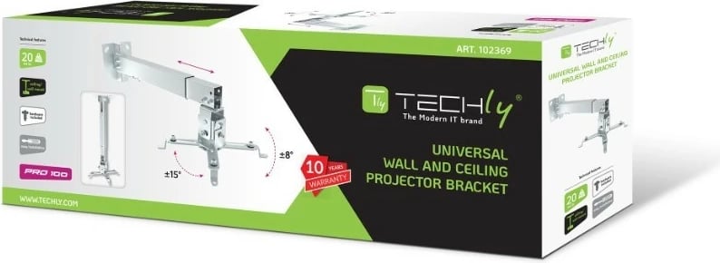 Mbajtëse projektori Techly 102369, për mur dhe tavan, 43-65cm, 20kg, argjendtë