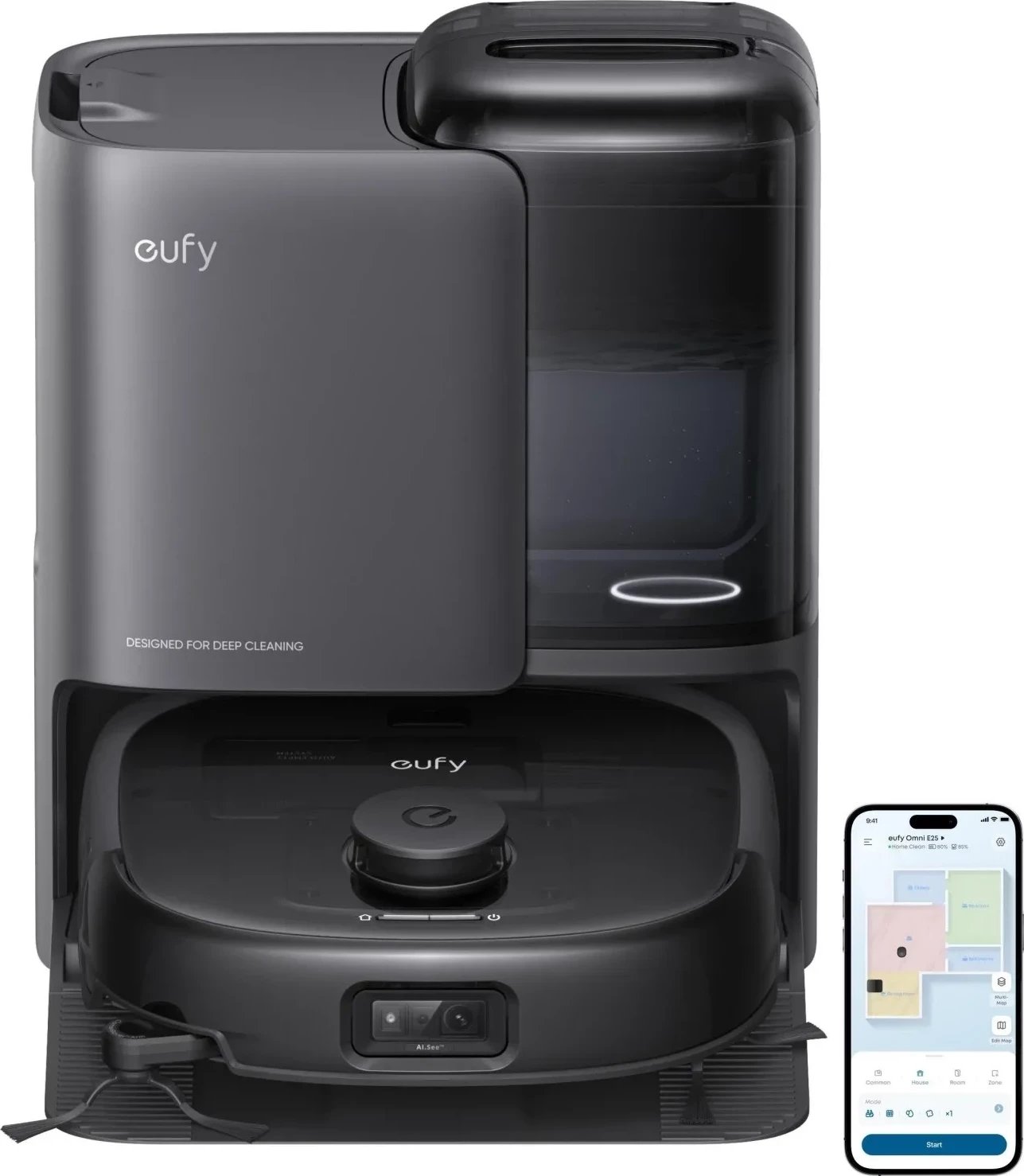 Robot pastrues Eufy Omni E25, 3L, 2.5L ujë, 5200mAh, i zi