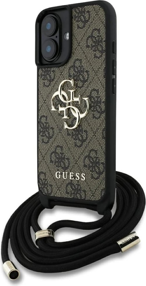 Mbështjellës Guess 4G Big Logo Cord Stap Crossbody për iPhone 16 Plus, Kafe