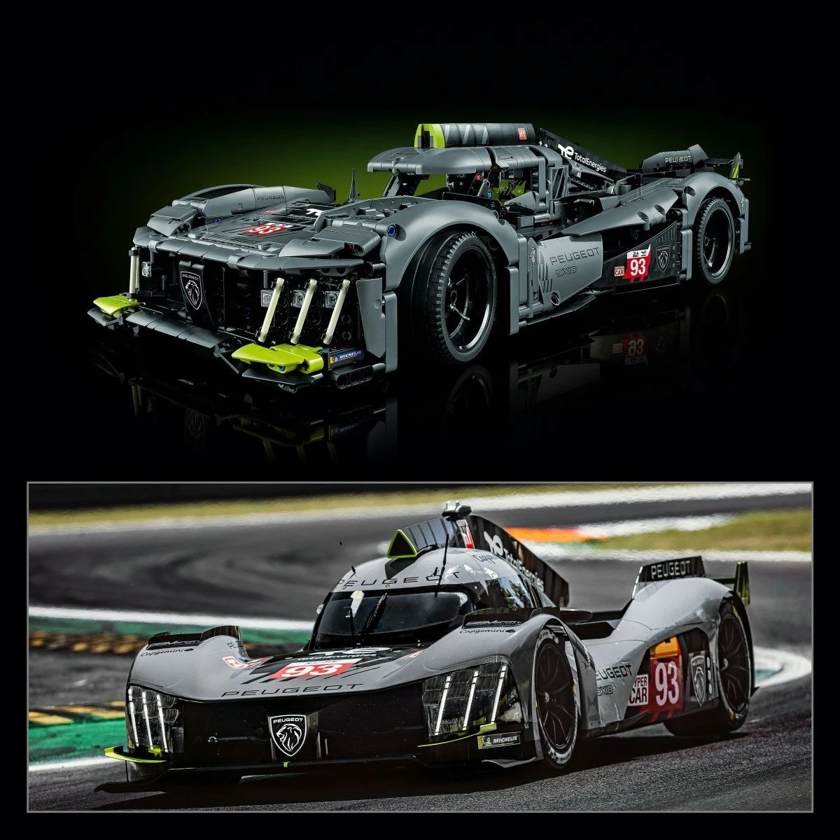 Set ndërtimi LEGO Technic PEUGEOT 9X8 24H Le Mans Hybrid Hypercar 42156, 1775 pjesë, për të rritur, Gri