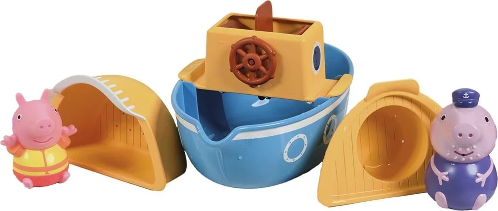 Set lodrash TOMY Peppa Pig Grandpa Pig's Splash & Pour Boat, shumëngjyrëshe