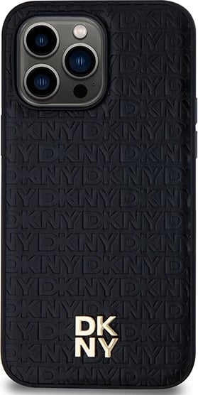 Mbështjellës DKNY Leather Pattern Metal Logo MagSafe për iPhone 13 Pro / 13, i zi