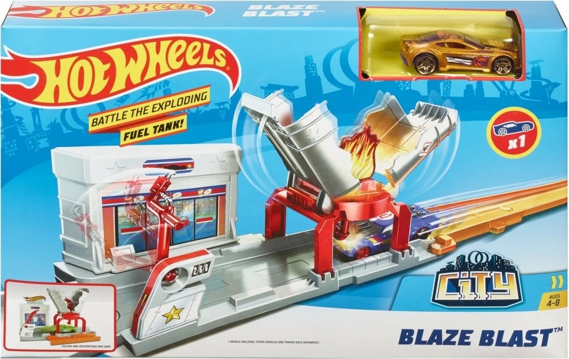 Set lodrash Hot Wheels Blaze Blast, me veturë lodër, plastikë, gri/portokalli/e kuqe