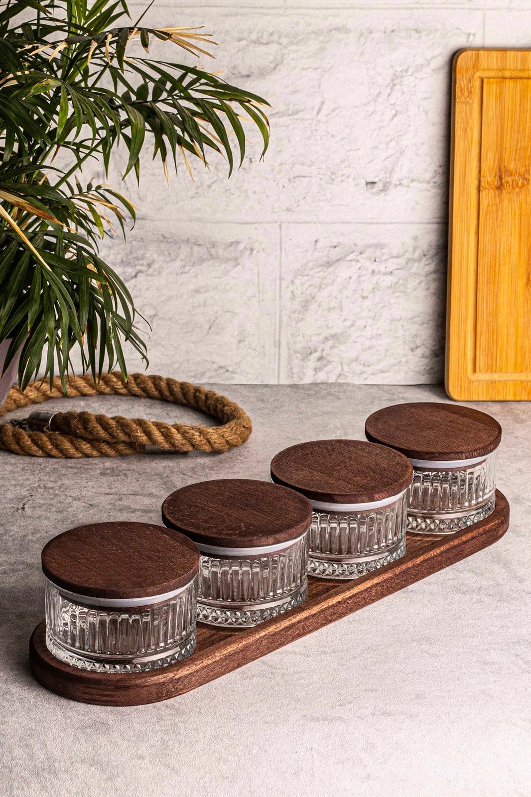 Set pjatash qelqi me kapakë druri, 9 copë, Hermia Concept, Bella 5