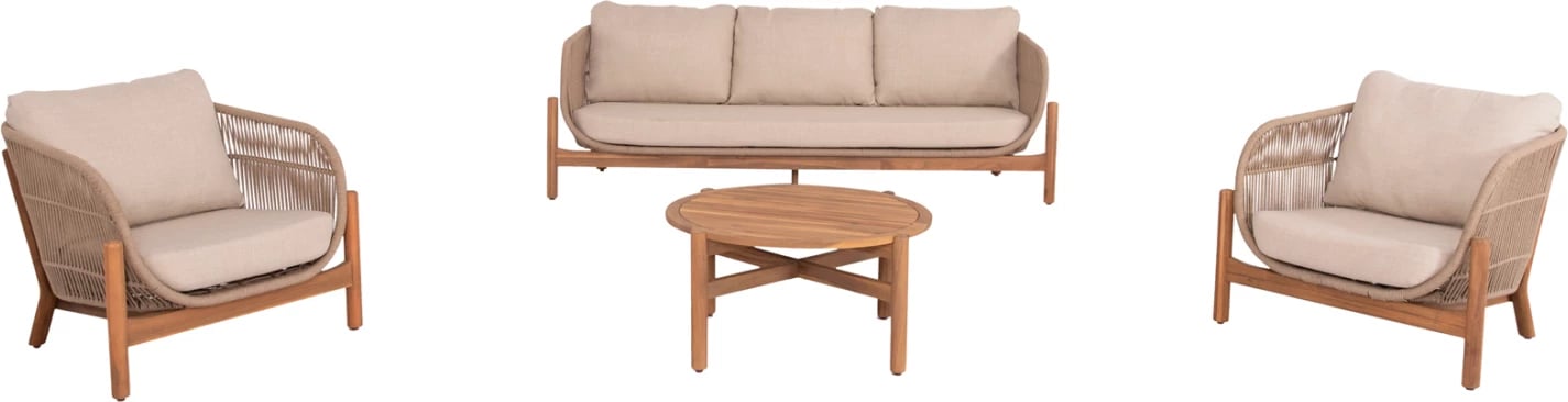 Set salloni për jashtë 4 pjesë SANJI, dru akacie, kornizë alumini, litar