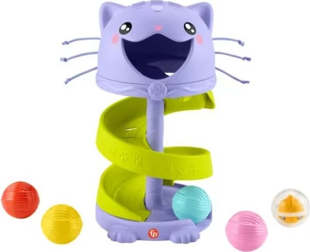 Lodër edukative Fisher Price FP Pets Cat Tower HTW92, për fëmijë, vjollcë/verdhe, 5 toptha