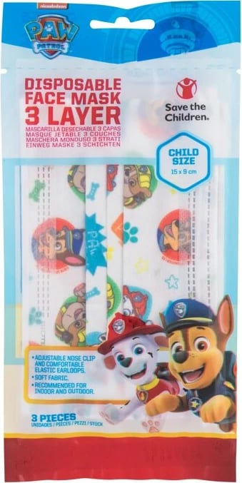 Maskë fytyre dhe respirator Nickelodeon Paw Patrol për fëmijë, 3 copë