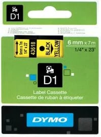 Kasetë shiriti etiketas Dymo D1 43618 6mm x 7m, zi në të verdhë